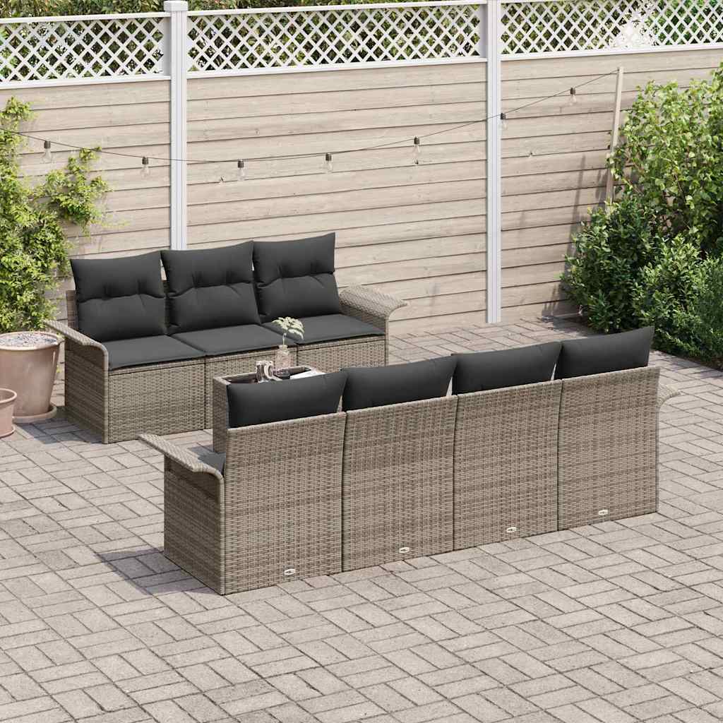 Havesofa Sæt med pude med opbevaring 8 pcs Grå polyrattan
