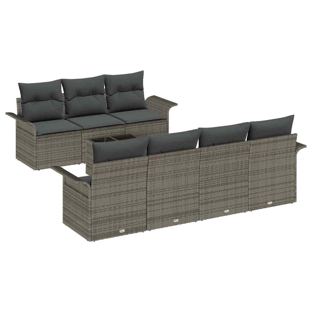 Havesofa Sæt med pude med opbevaring 8 pcs Grå polyrattan