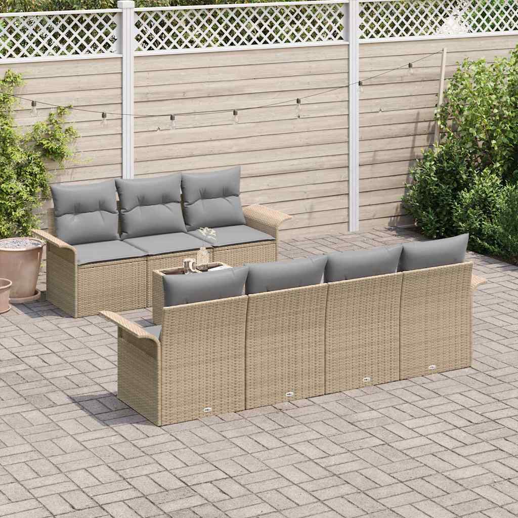 Havesofa Sæt med pude 8 pcs Beige og grå polyrattan