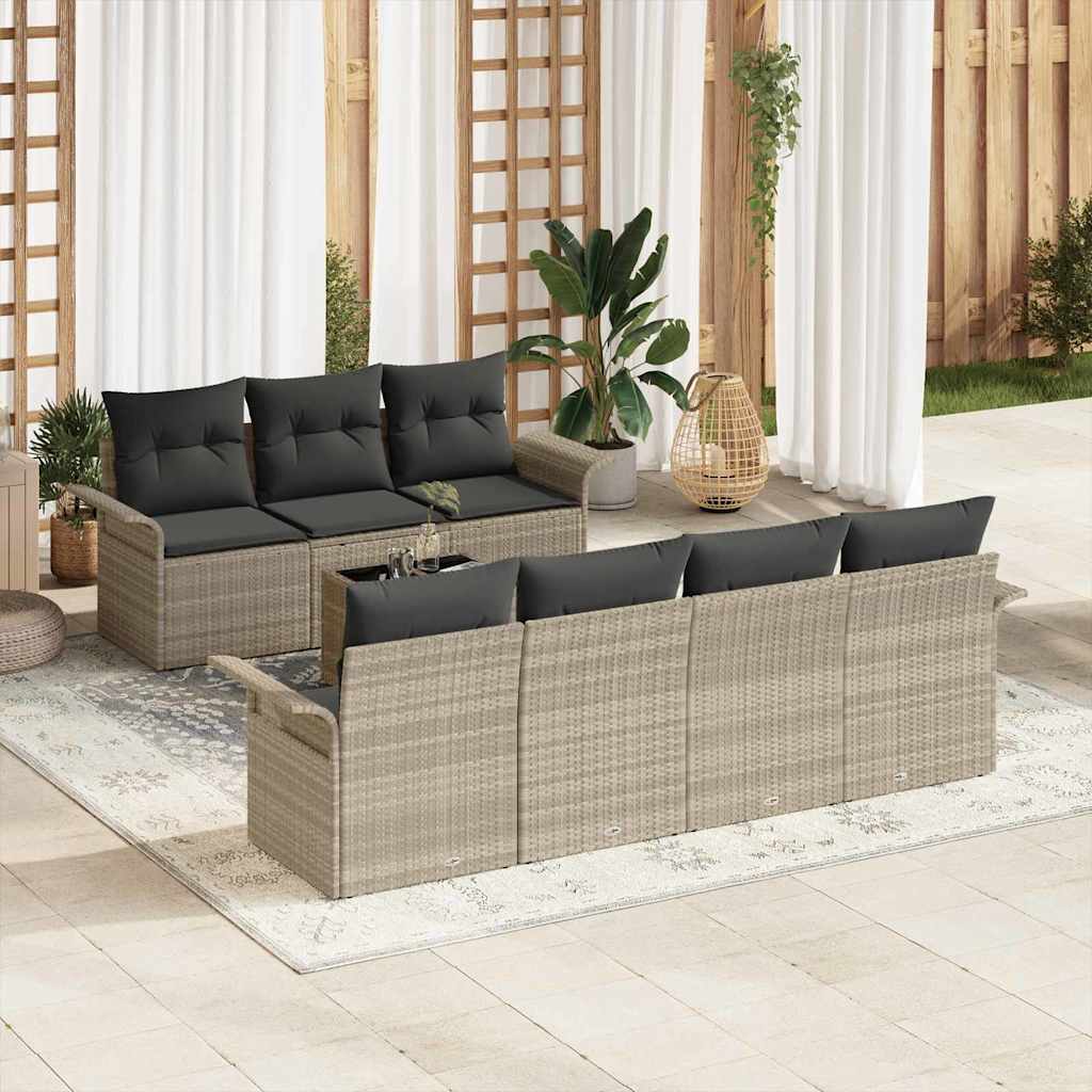 Havesofa Sæt med pude 8 pcs Lysegrå og mørkegrå polyrattan