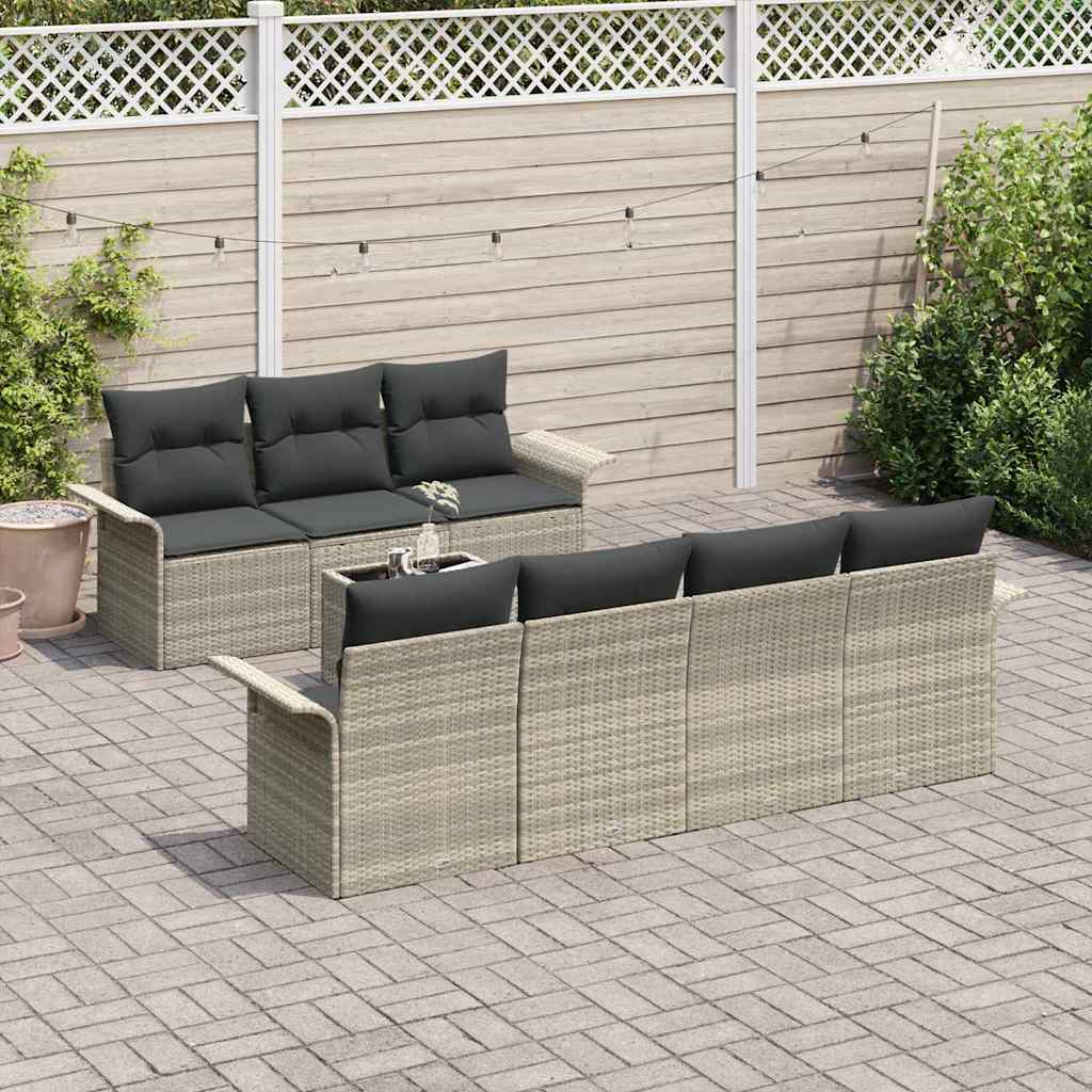Havesofa Sæt med pude 8 pcs Lysegrå og mørkegrå polyrattan