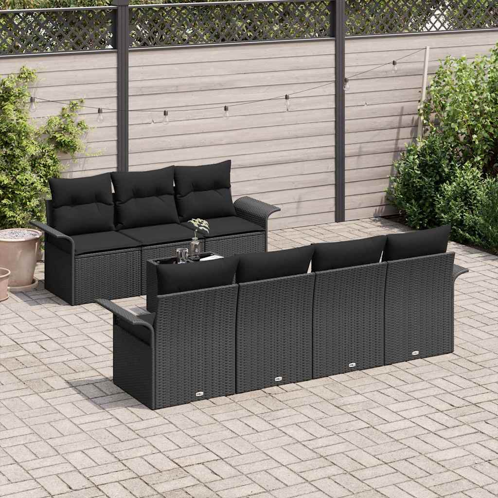 Havesofa Sæt med pude med opbevaring 8 pcs Sort polyrattan