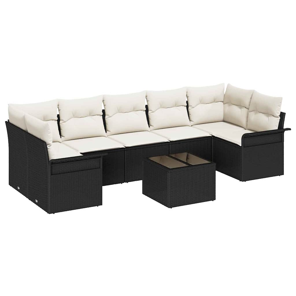 Havesofa Sæt med pude 8 pcs Sort og Cream polyrattan