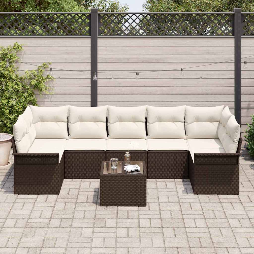 Havesofa Sæt med pude 8 pcs Brun og Creme polyrattan