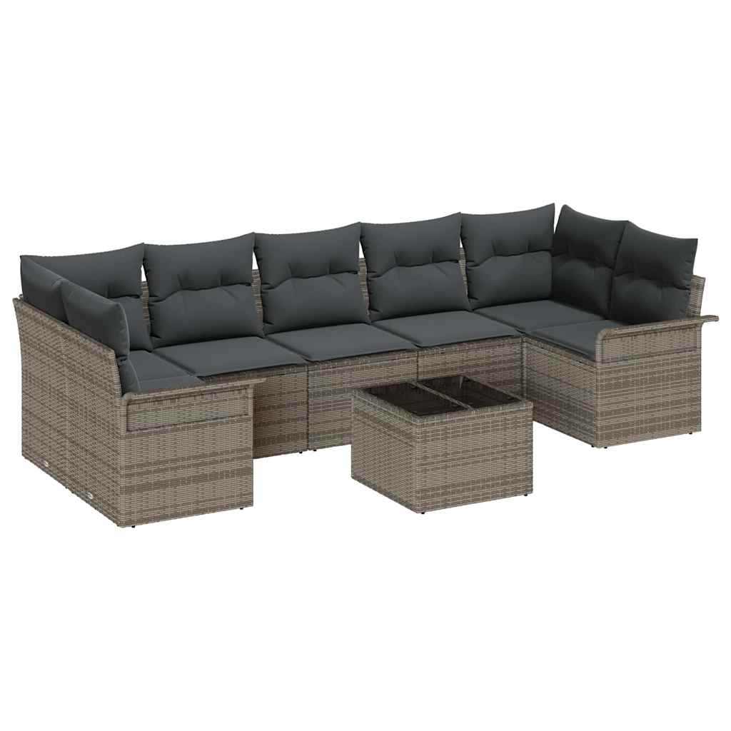 Havesofa Sæt med pude med opbevaring 8 pcs Grå polyrattan