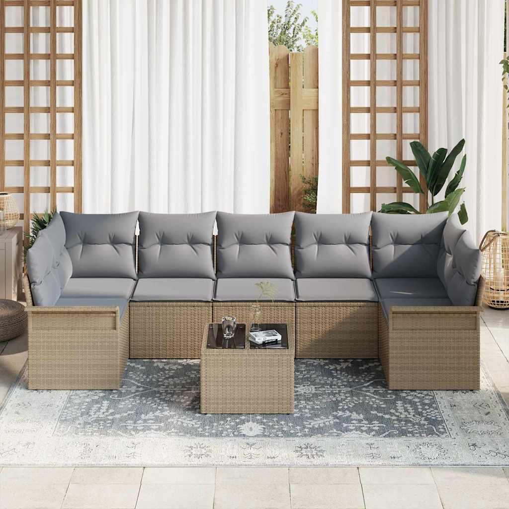 Havesofa Sæt med pude 8 pcs Beige og grå polyrattan