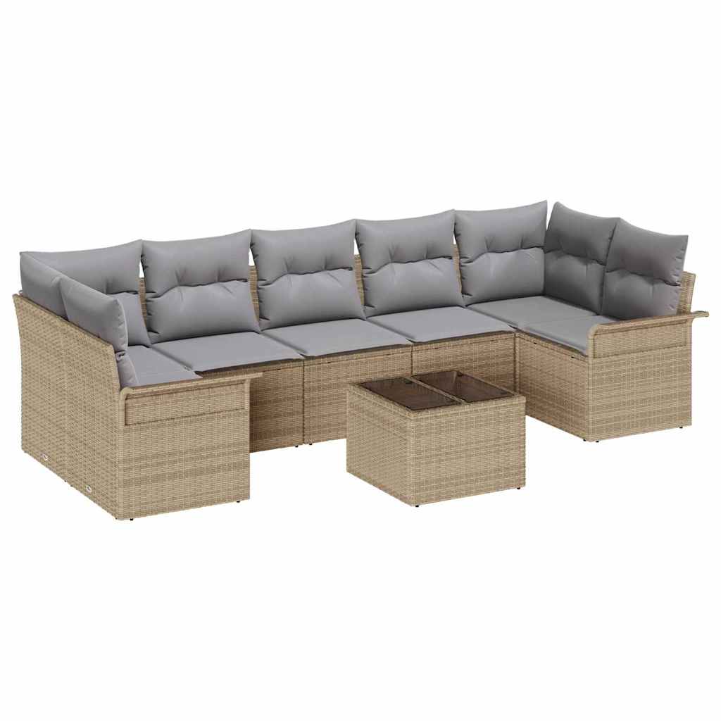 Havesofa Sæt med pude 8 pcs Beige og grå polyrattan