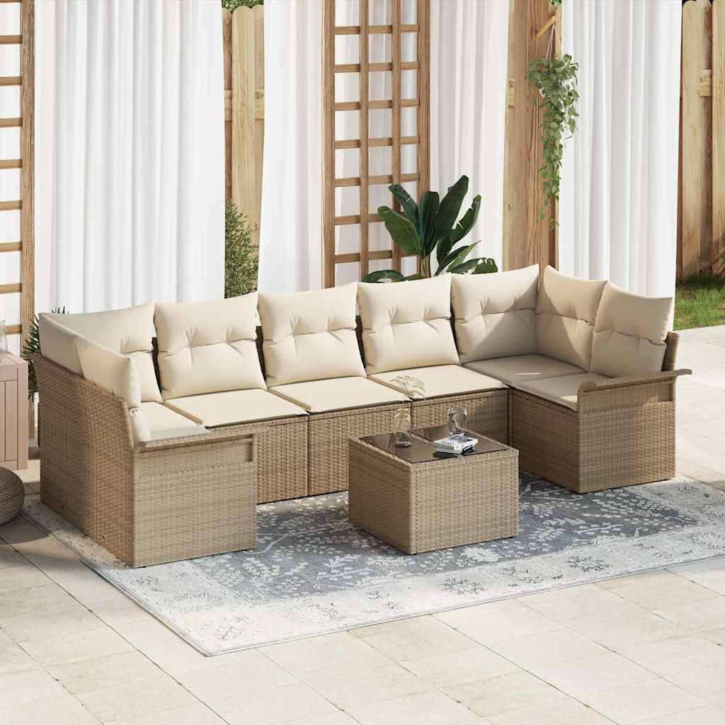 Havesofa Sæt med pude 8 pcs Beige og creme polyrattan