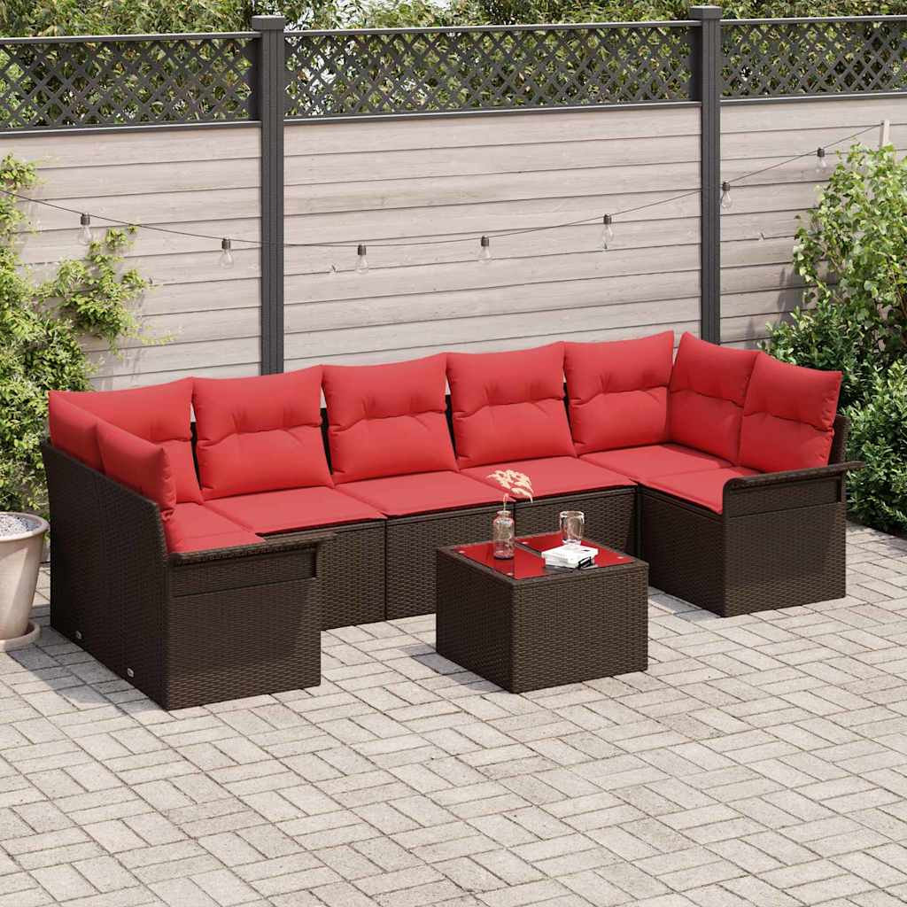 Havesofa Sæt med pude 8 pcs Beige og Rød polyrattan