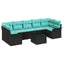 Havesofa Sæt med pude 8 pcs Sort og turkis polyrattan