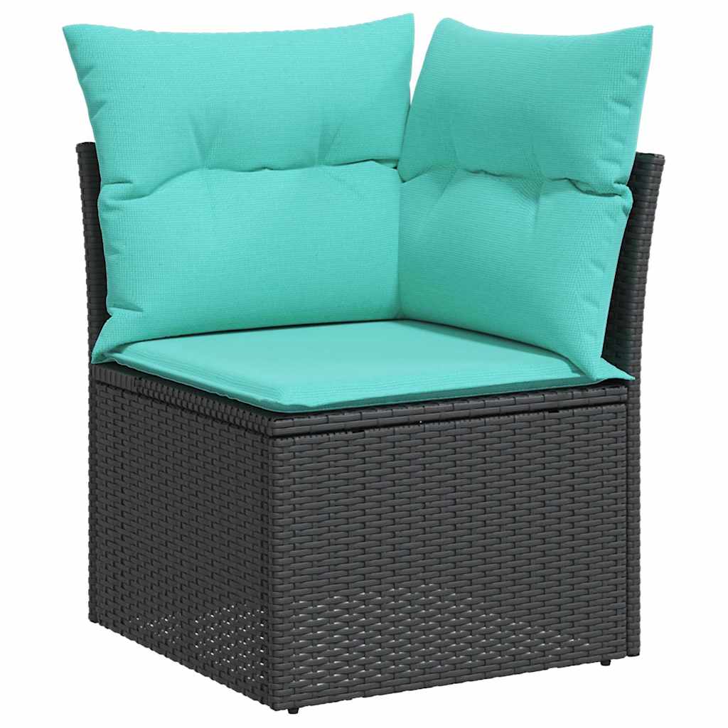 Havesofa Sæt med pude 8 pcs Sort og turkis polyrattan