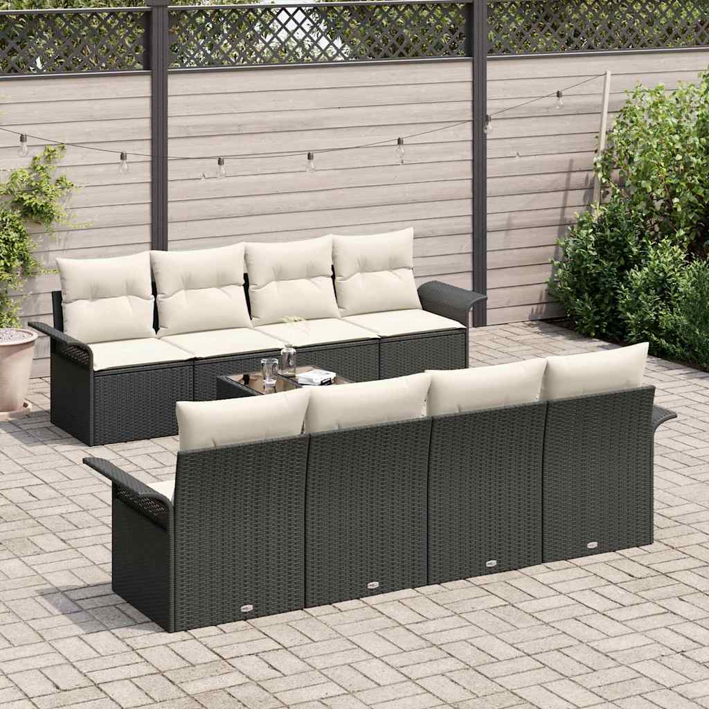 Havesofa Sæt med pude 9 pcs Sort og Cream polyrattan
