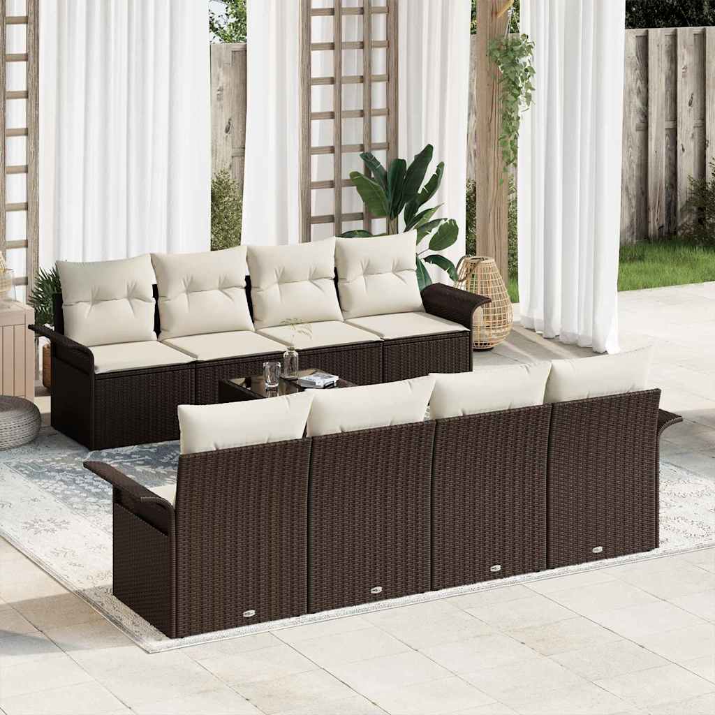 Havesofa Sæt 9 stk. 8-Antal sæder Brun og Creme polyrattan