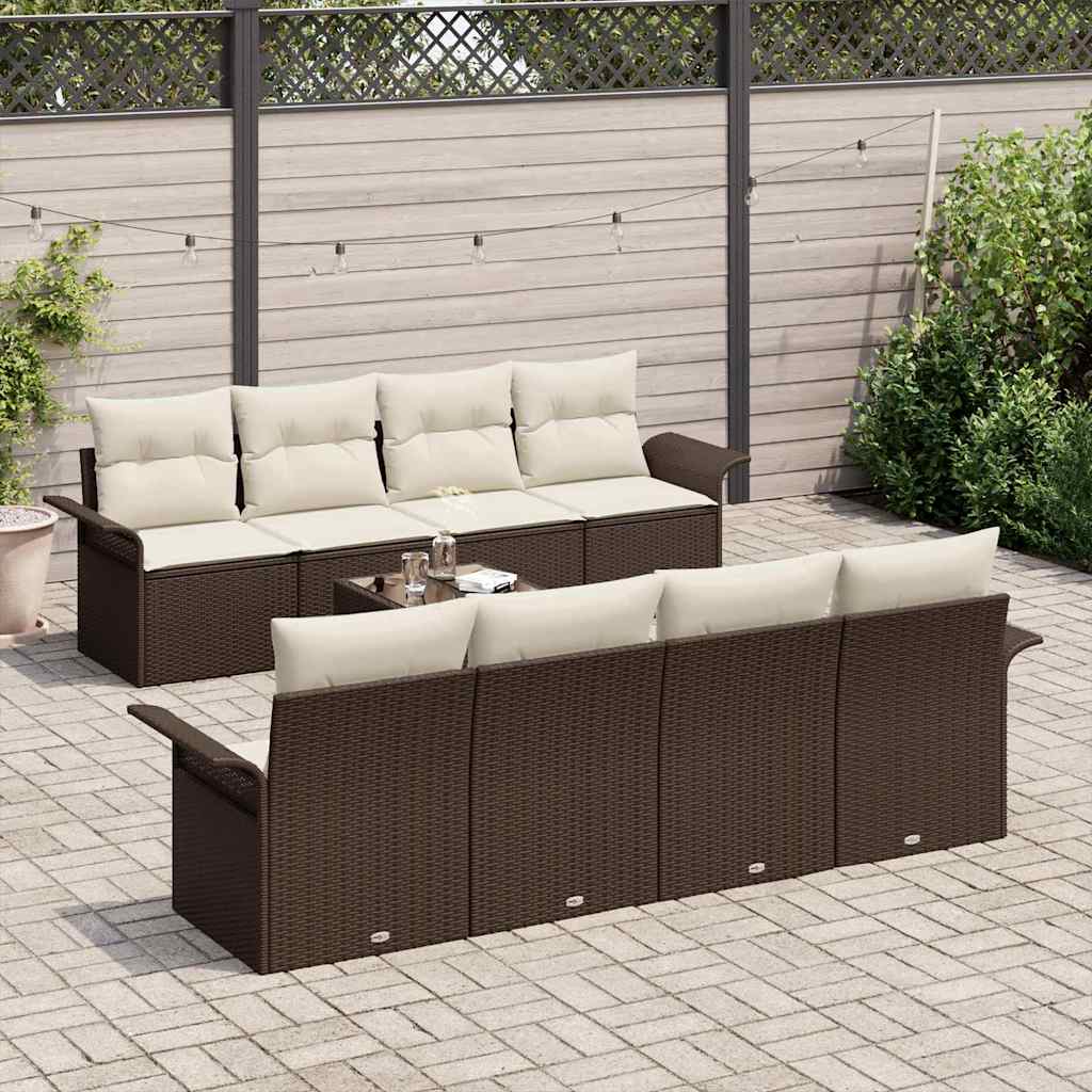 Havesofa Sæt 9 stk. 8-Antal sæder Brun og Creme polyrattan