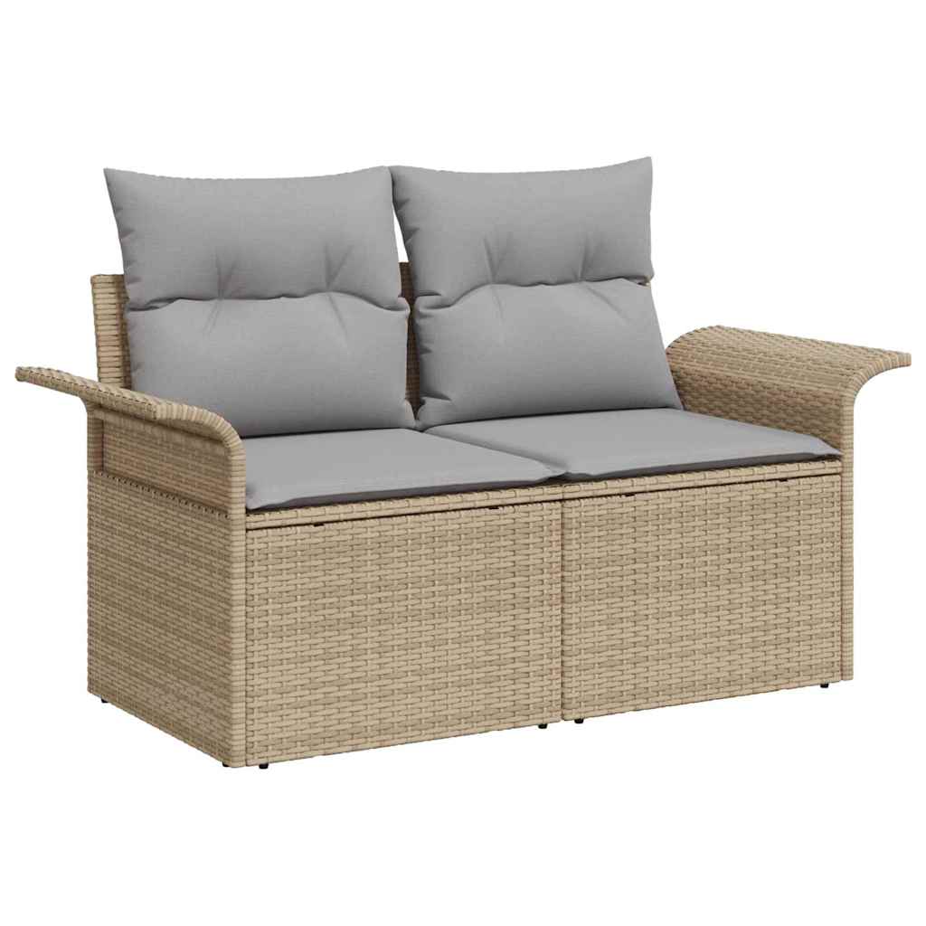 Havesofa Sæt med pude 9 pcs Beige og grå polyrattan