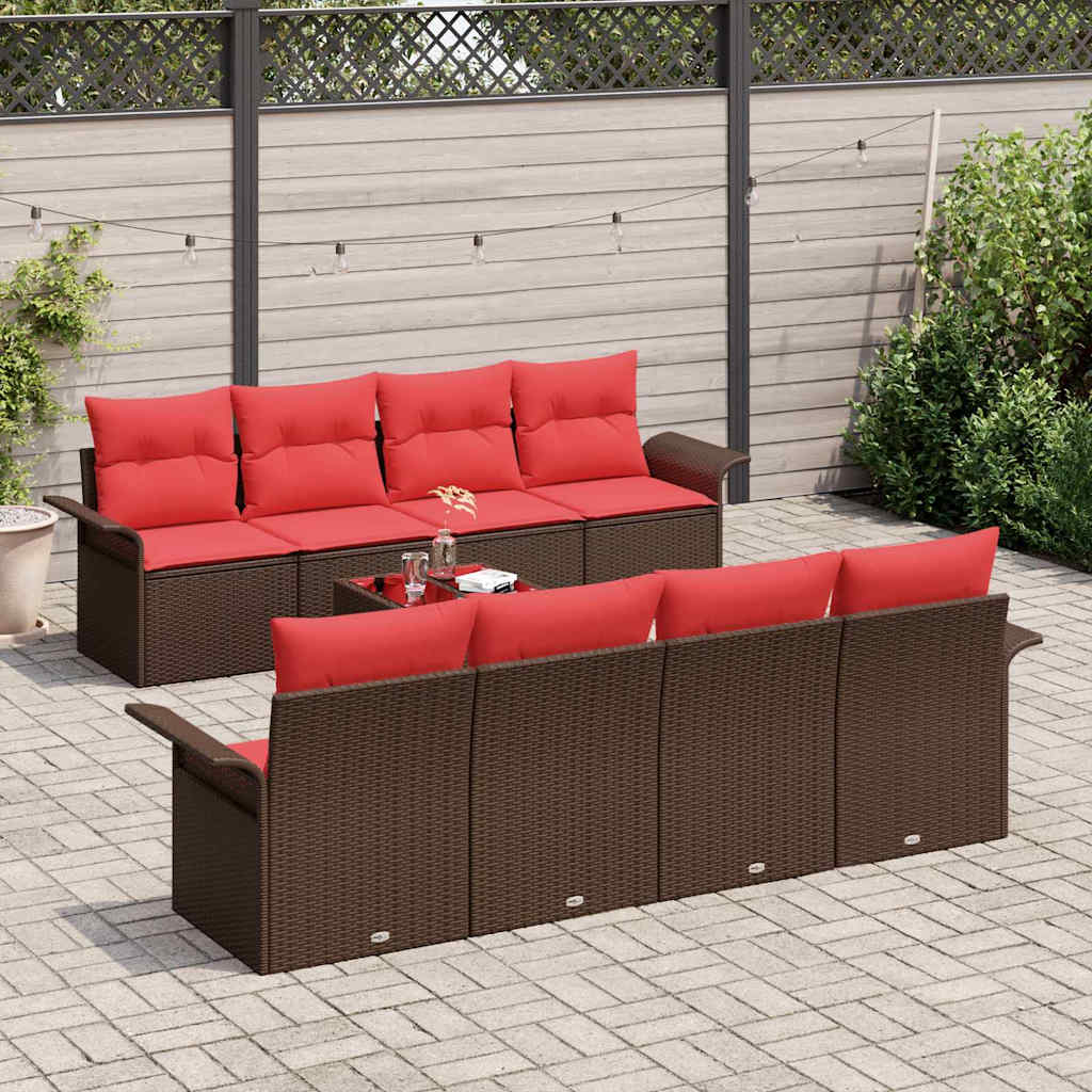 Havesofa Sæt med pude 9 pcs Beige og Rød polyrattan