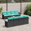 Havesofa Sæt med pude 9 pcs Sort og turkis polyrattan