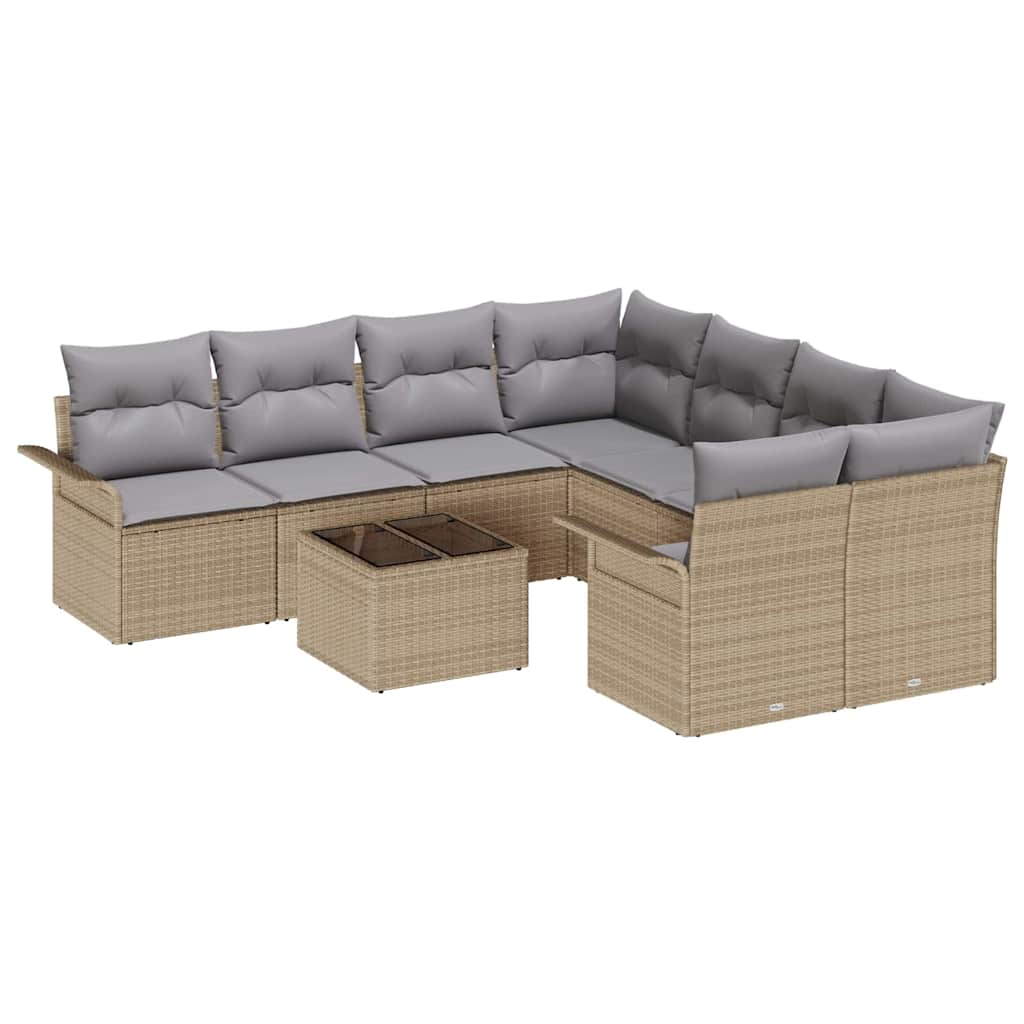 Havesofa Sæt med pude 9 pcs Beige og grå polyrattan