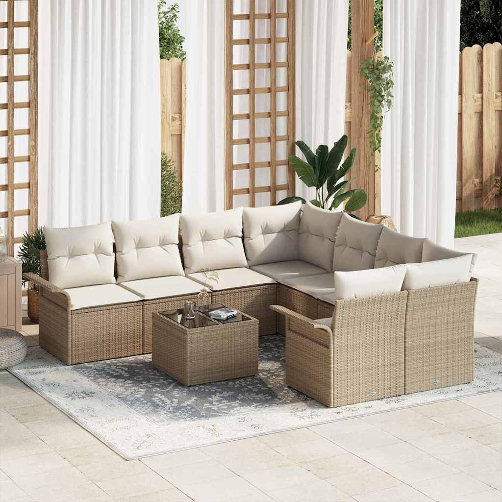 Havesofa Sæt med pude 9 pcs Beige og creme polyrattan