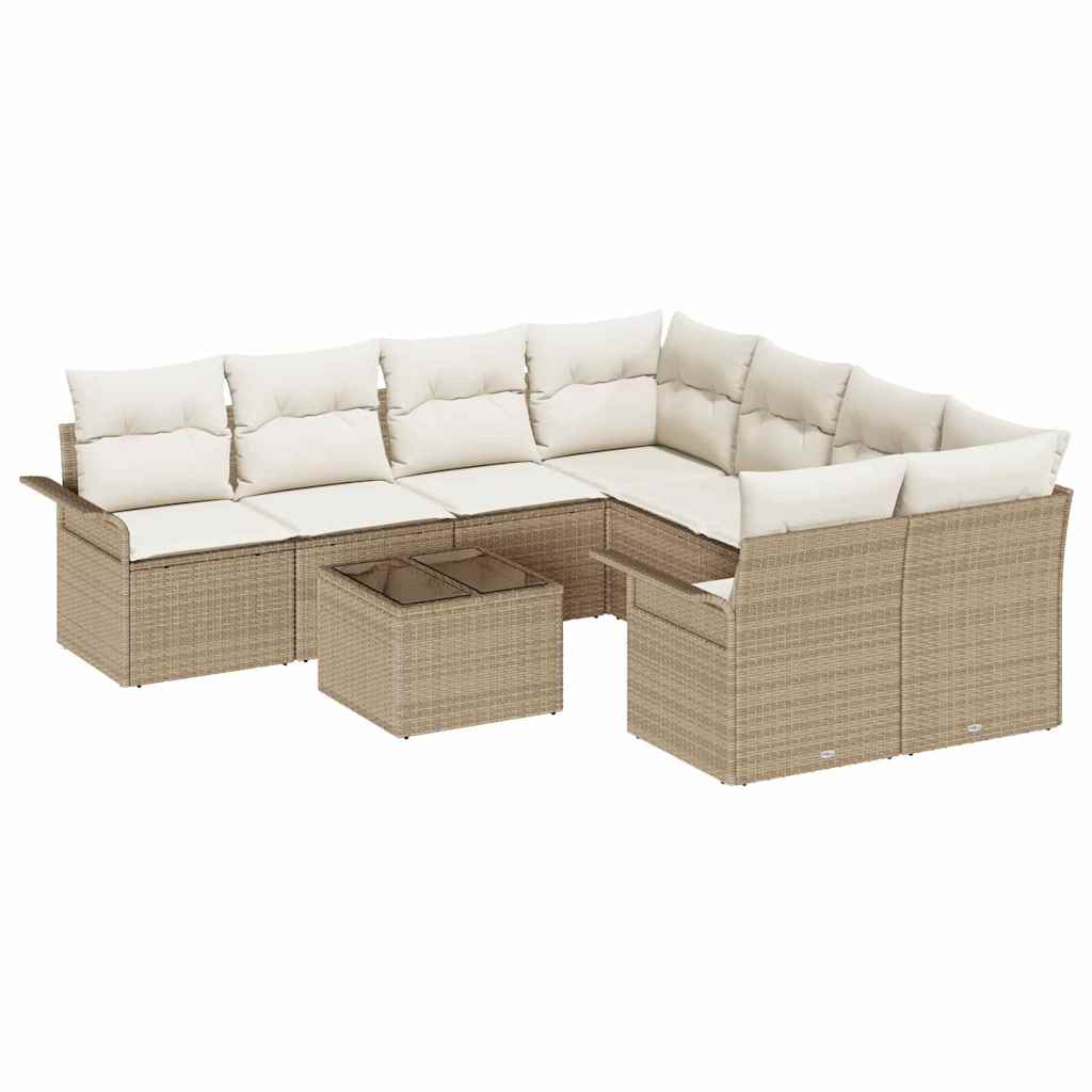 Havesofa Sæt med pude 9 pcs Beige og creme polyrattan
