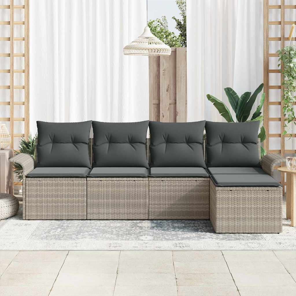 Havesofa Sæt med pude med opbevaring 5 pcs Lysegrå polyrattan