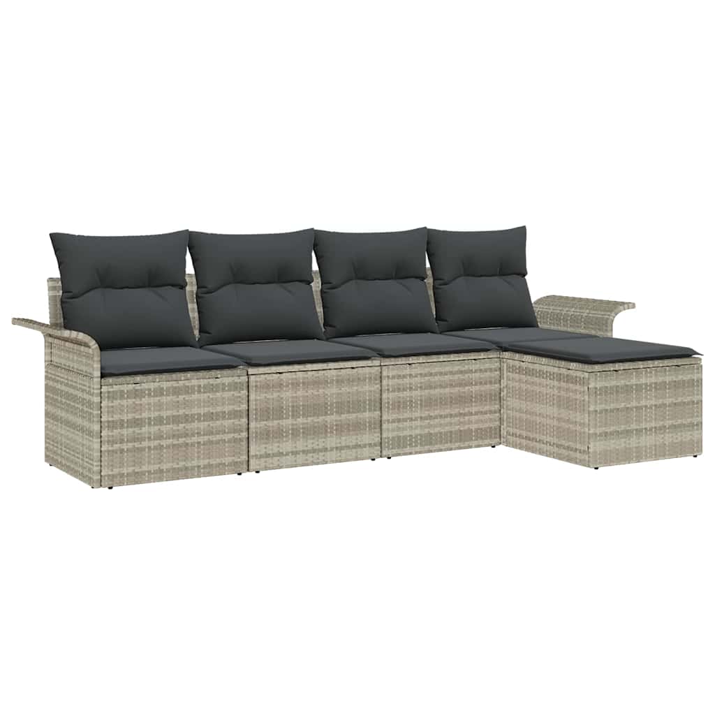 Havesofa Sæt med pude med opbevaring 5 pcs Lysegrå polyrattan