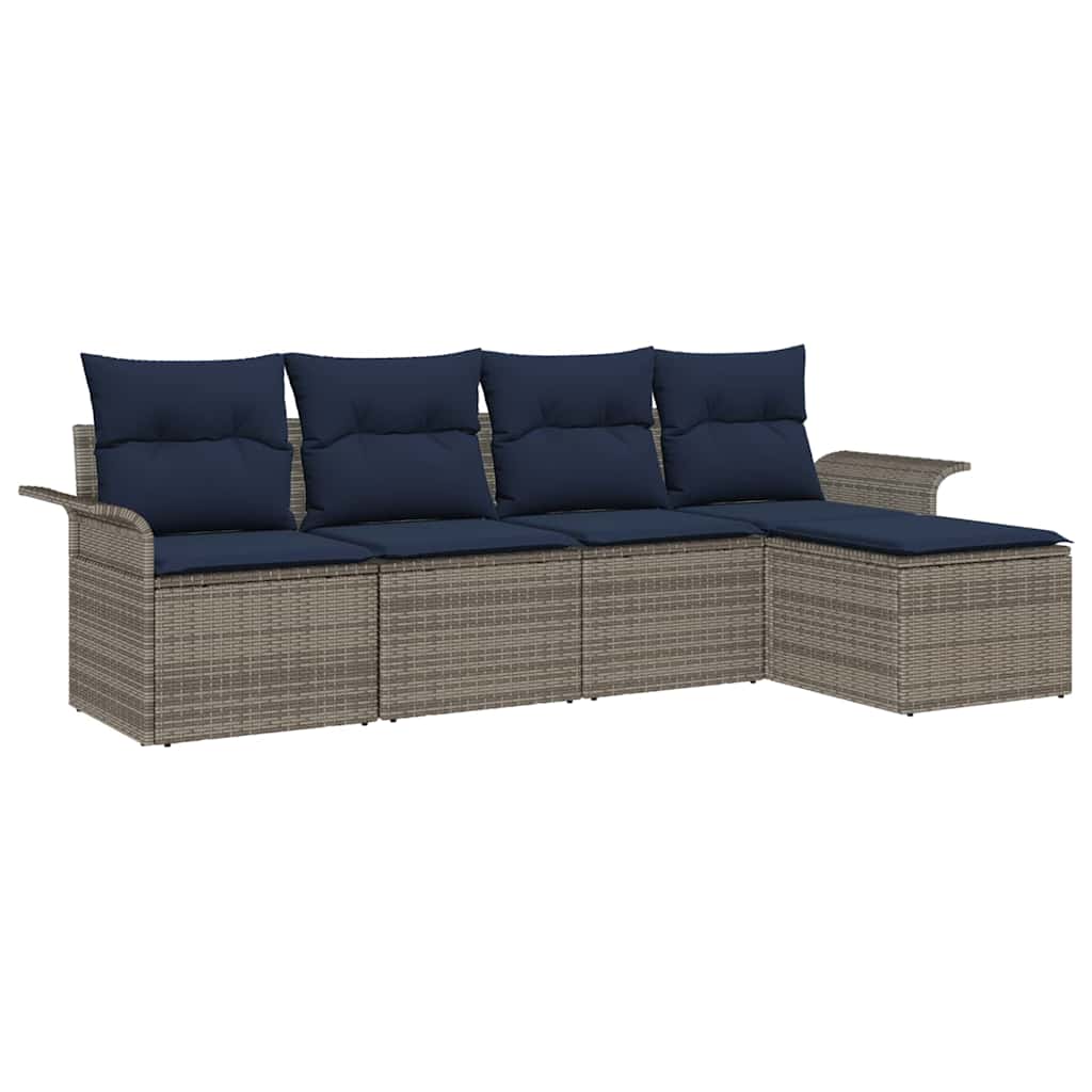 Havesofa Sæt med opbevaring 5 pcs Grå polyrattan