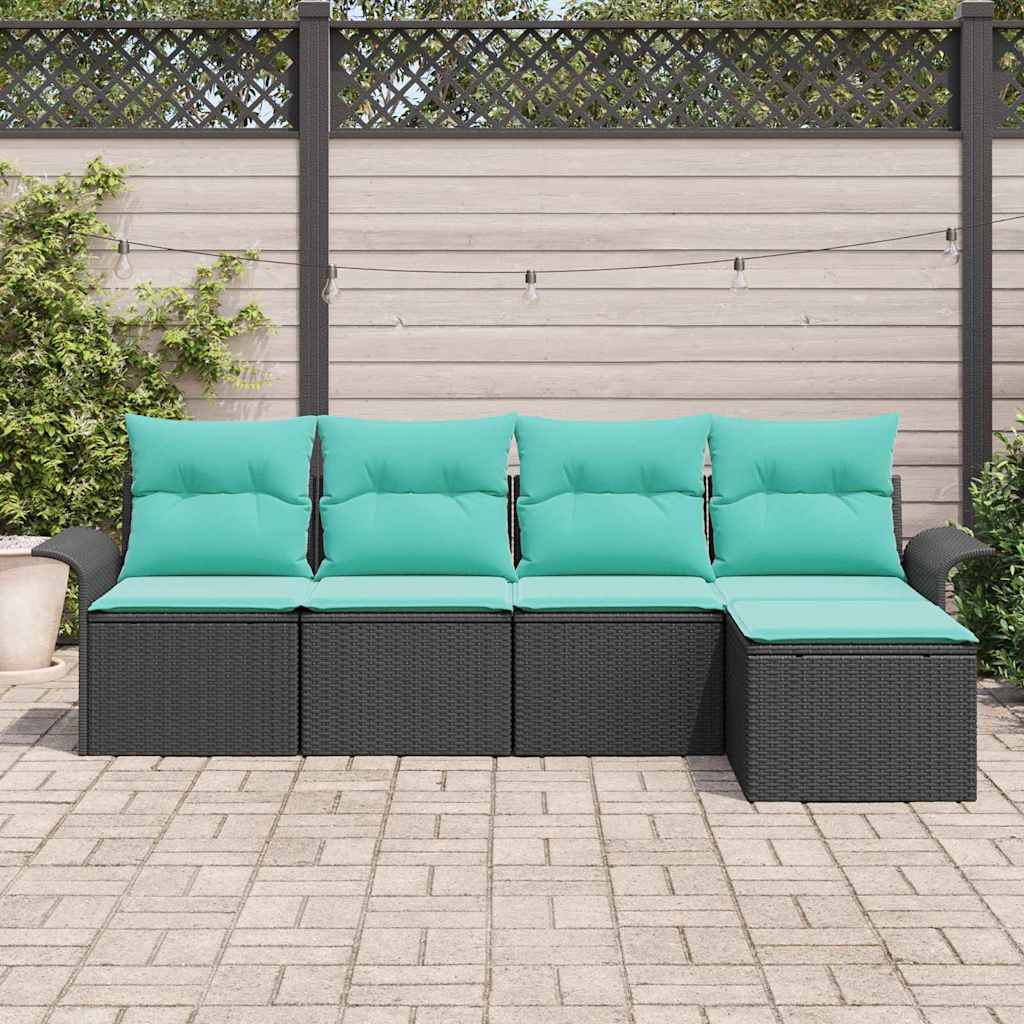 Havesofa Sæt med opbevaring 5 pcs Sort polyrattan