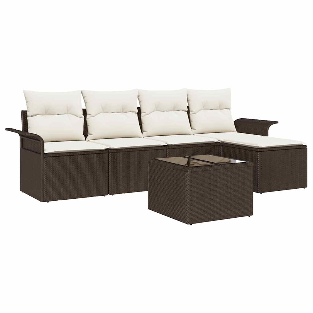 Havesofa Sæt med pude med opbevaring 6 pcs Brun polyrattan