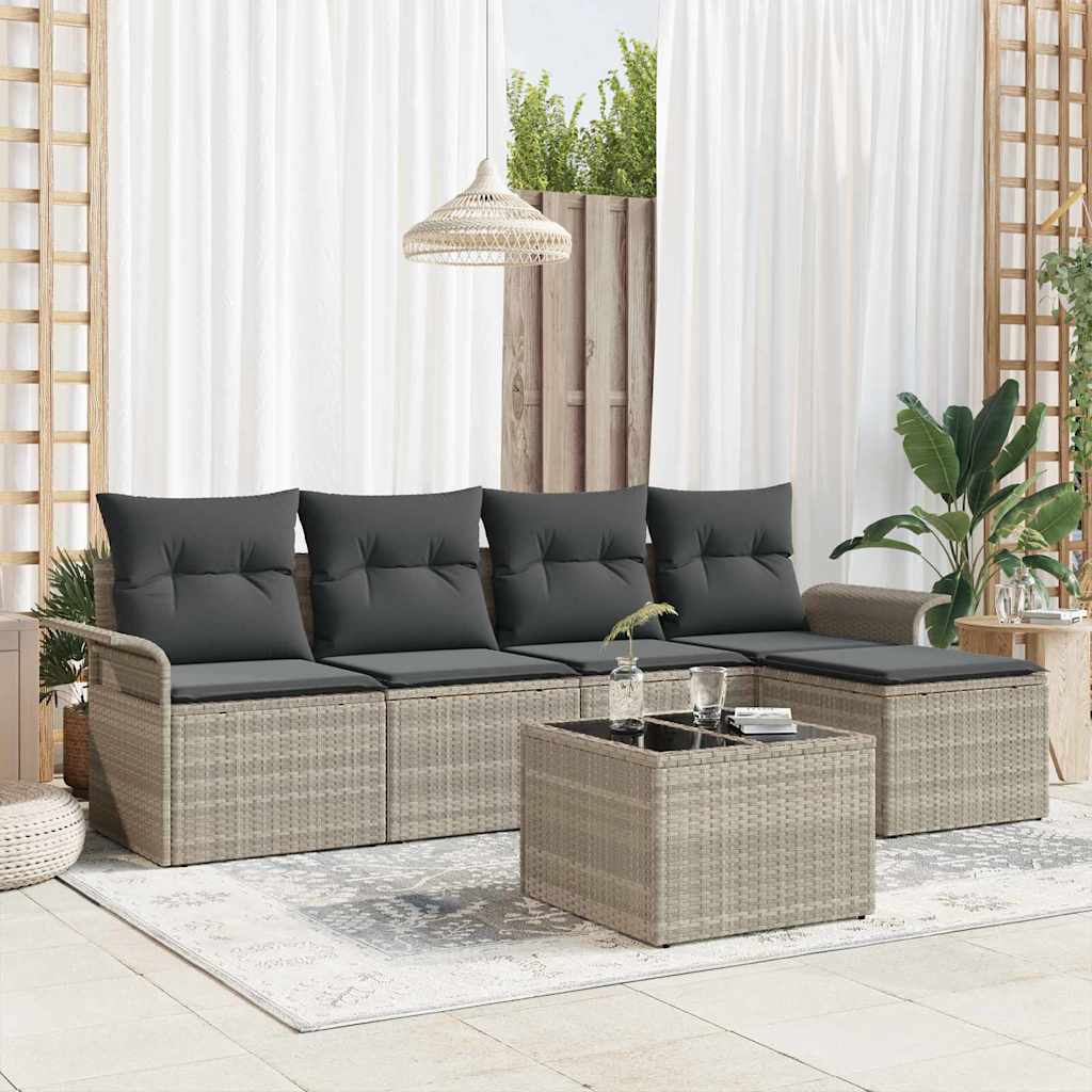 Havesofa Sæt 6 stk. Lysegrå polyrattan