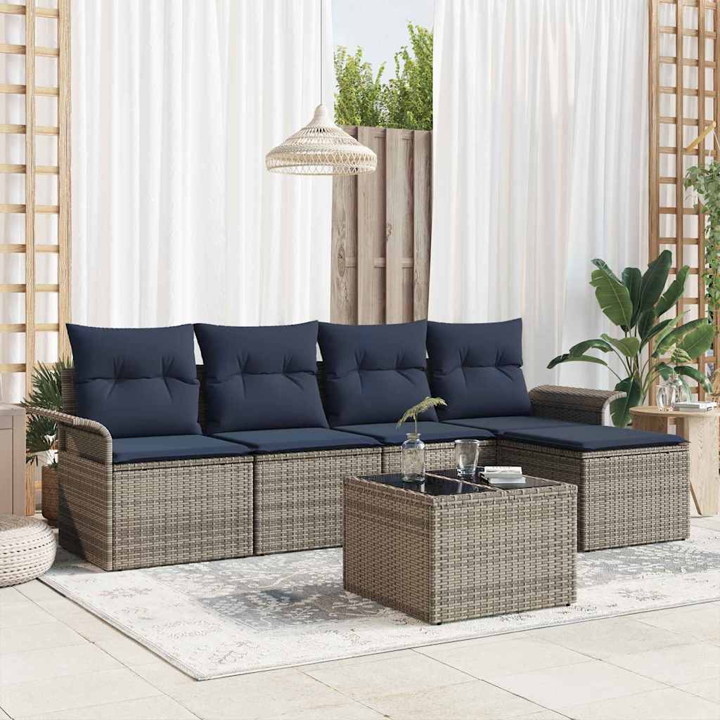 Havesofa Sæt med opbevaring 6 pcs Grå polyrattan