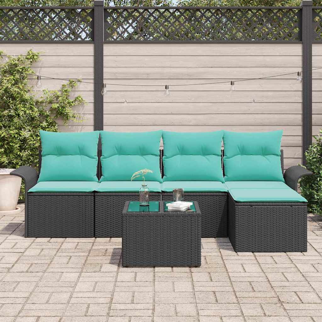 Havesofa Sæt med opbevaring 6 pcs Sort polyrattan