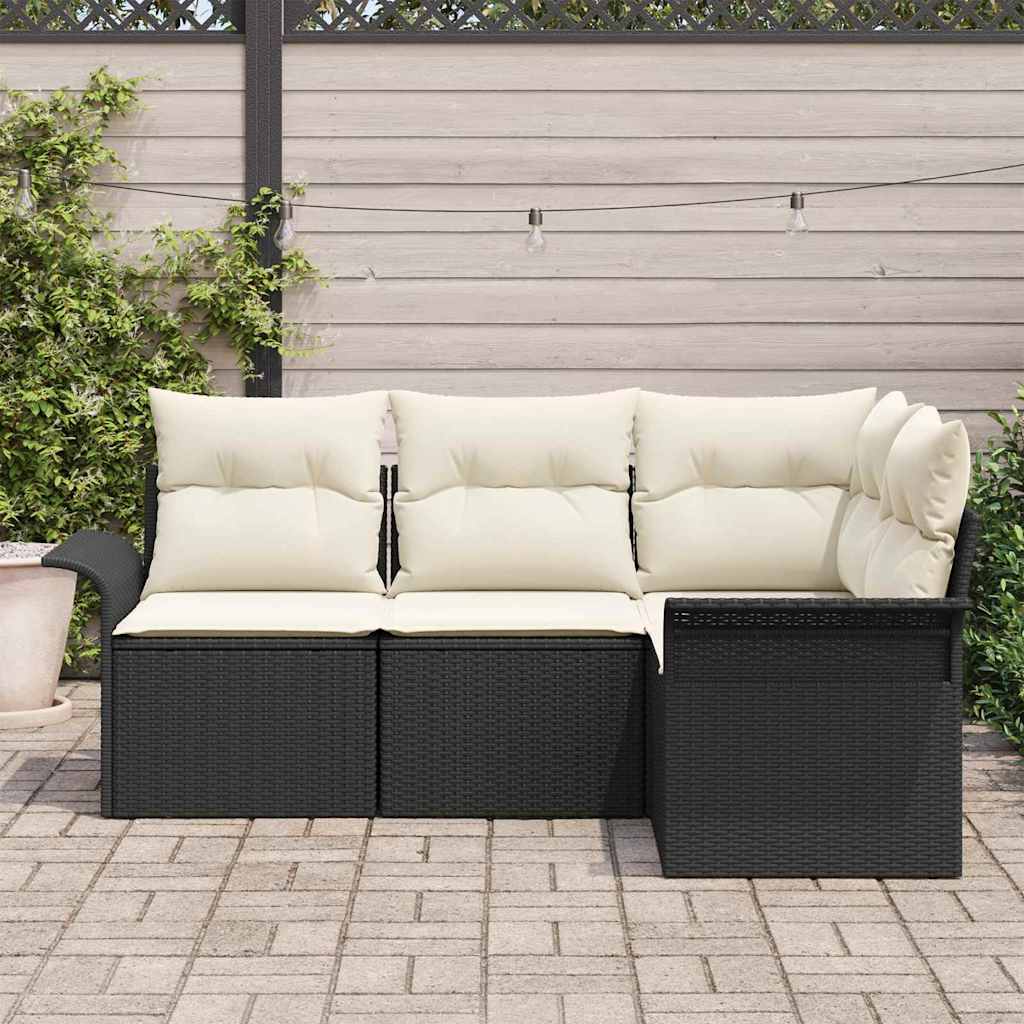 Havesofa Sæt med opbevaring 4 pcs Sort polyrattan