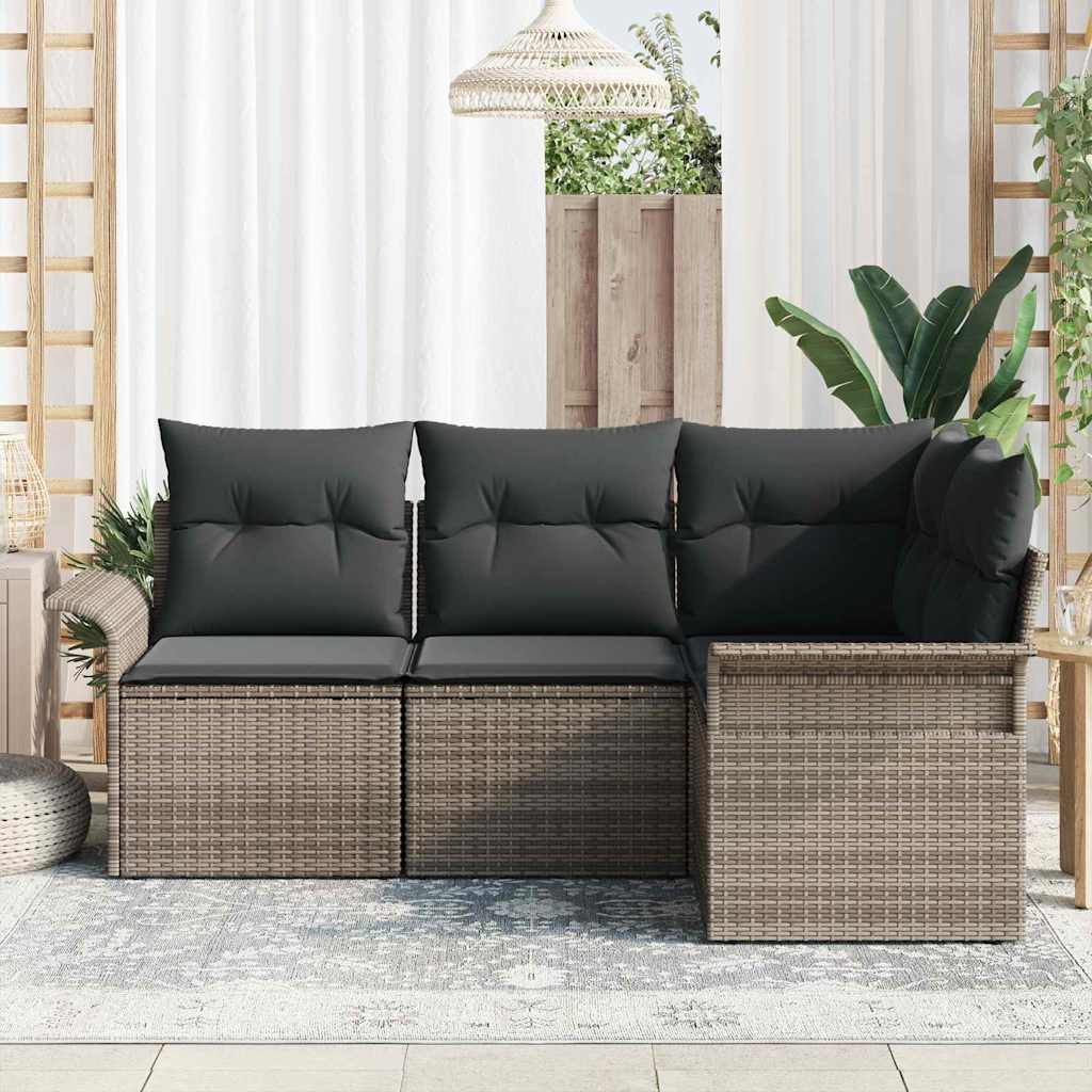 Havesofa Sæt med opbevaring 4 pcs Grå polyrattan