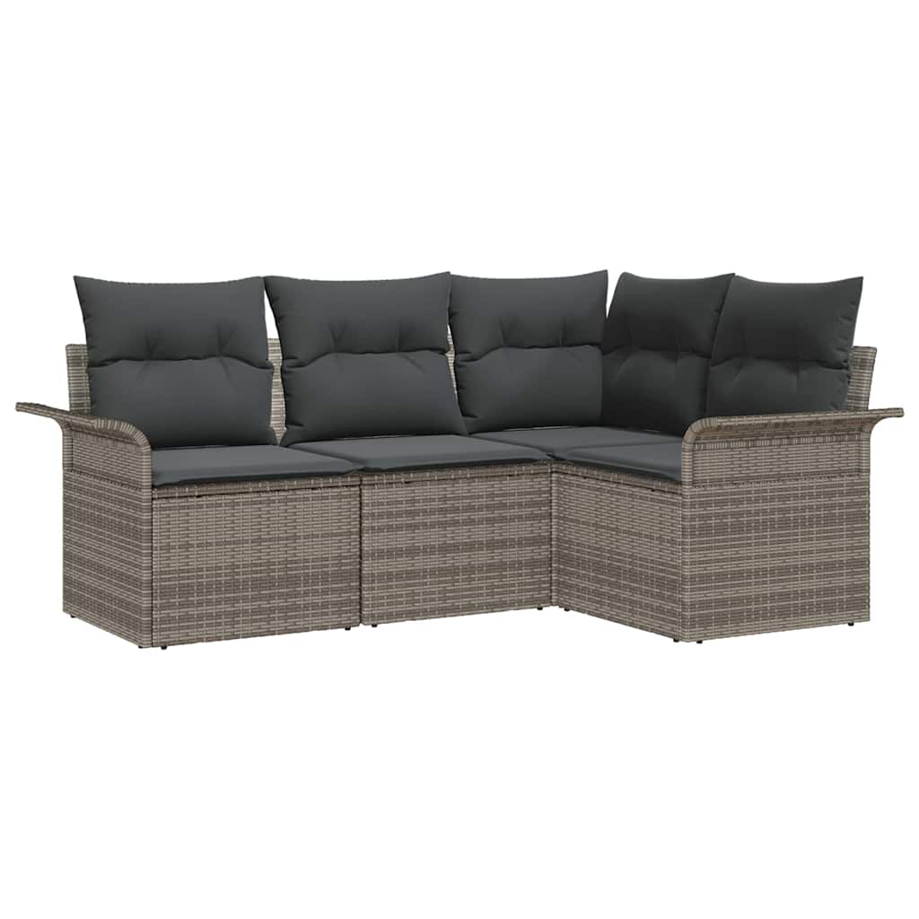 Havesofa Sæt med opbevaring 4 pcs Grå polyrattan