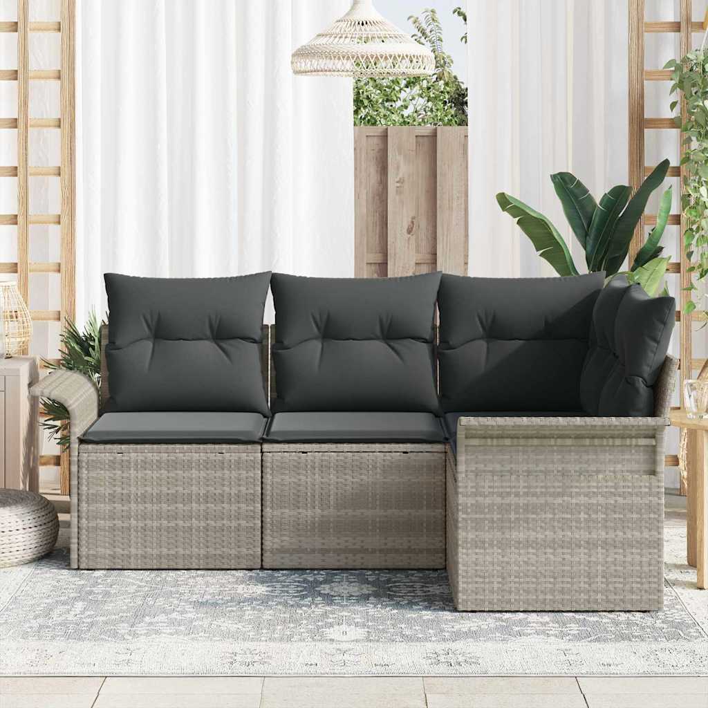 Havesofa Sæt med opbevaring 4 pcs Lysegrå polyrattan