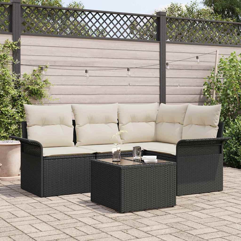 Havesofa Sæt med opbevaring 5 pcs Sort polyrattan