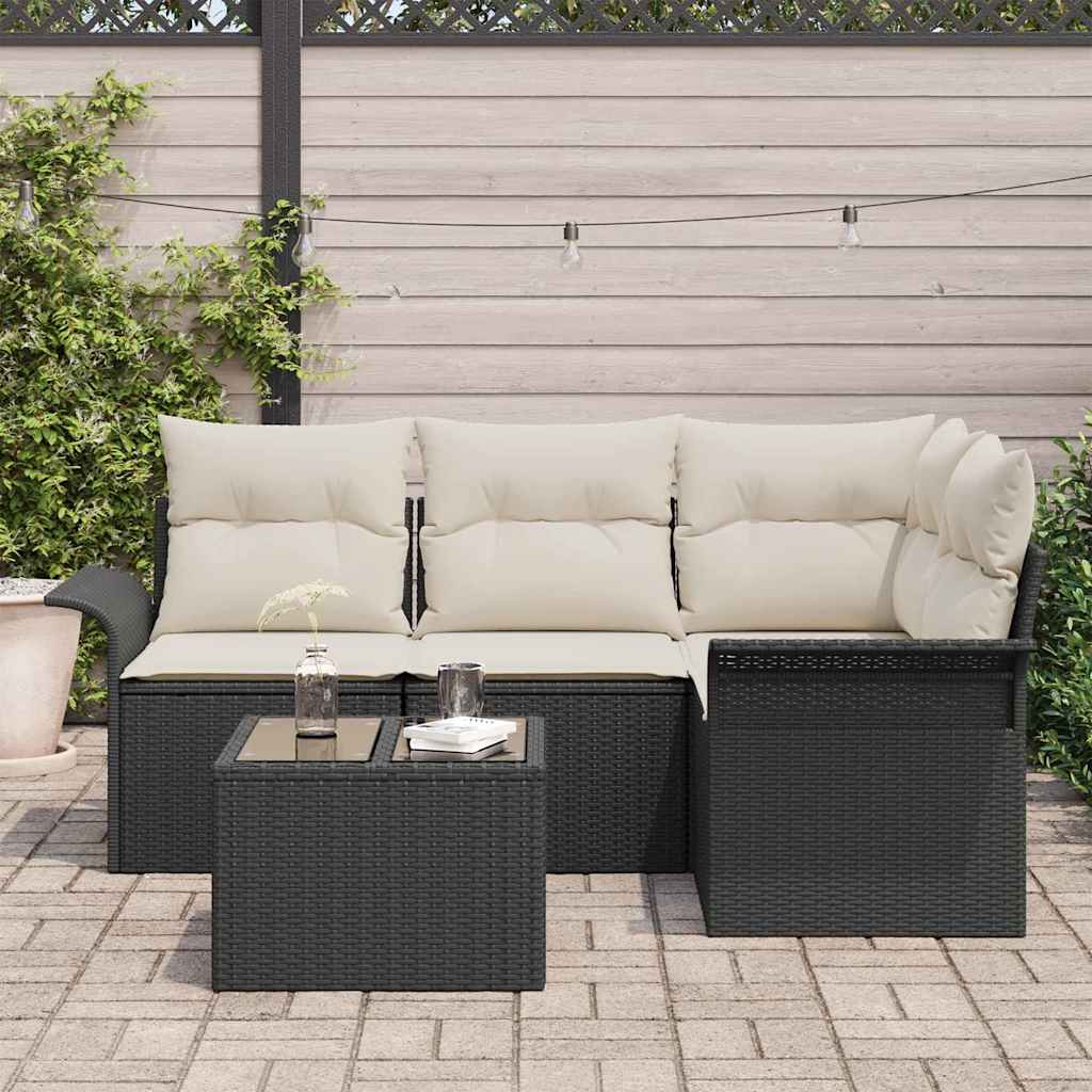 Havesofa Sæt med opbevaring 5 pcs Sort polyrattan