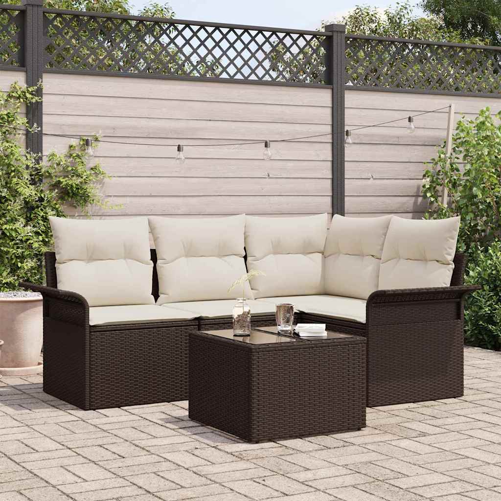 Havesofa Sæt med opbevaring 5 pcs Brun polyrattan