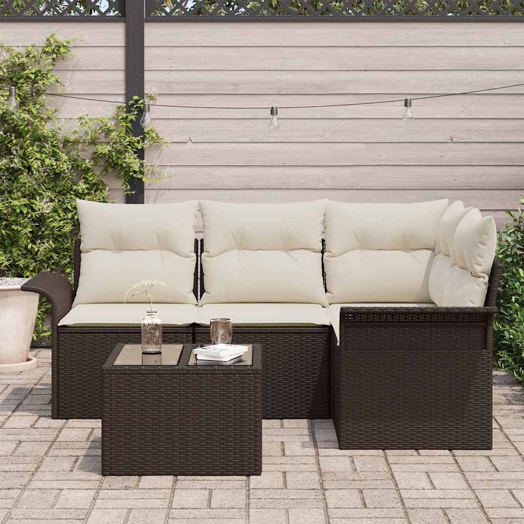 Havesofa Sæt med opbevaring 5 pcs Brun polyrattan