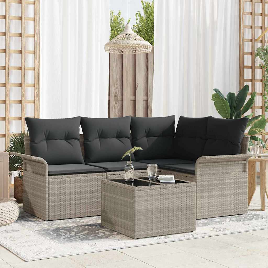 Havesofa Sæt med opbevaring 5 pcs Lysegrå polyrattan