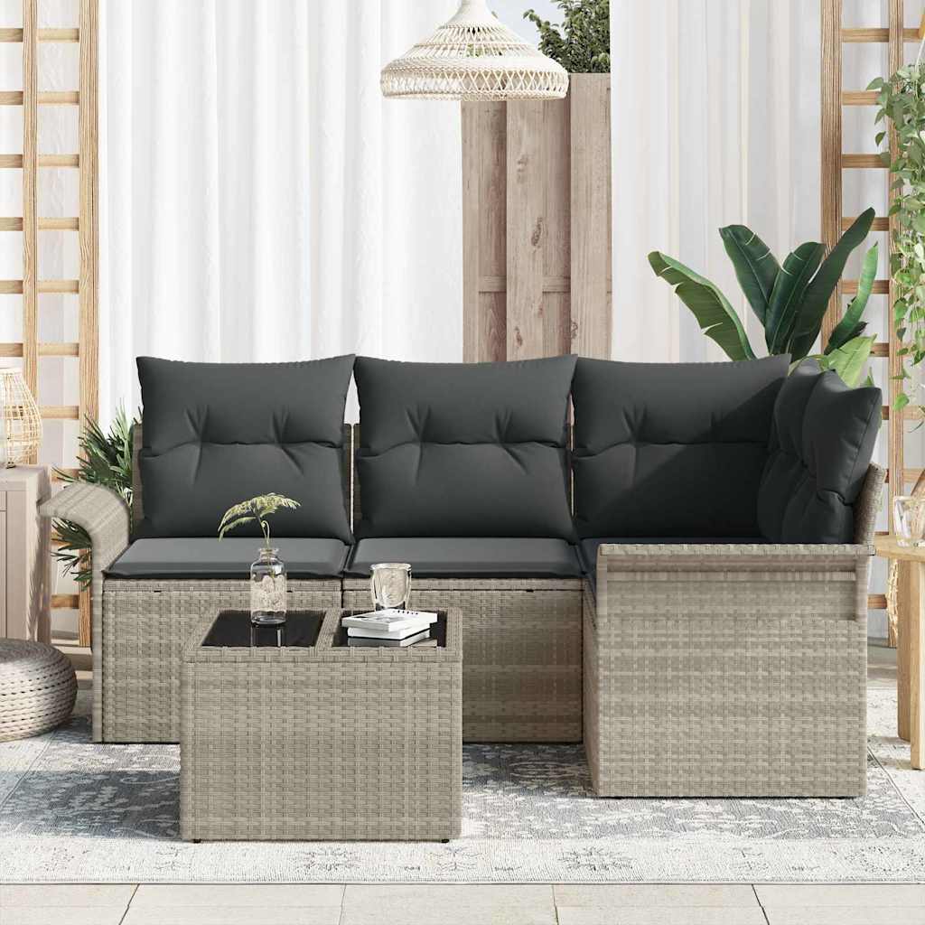 Havesofa Sæt med opbevaring 5 pcs Lysegrå polyrattan
