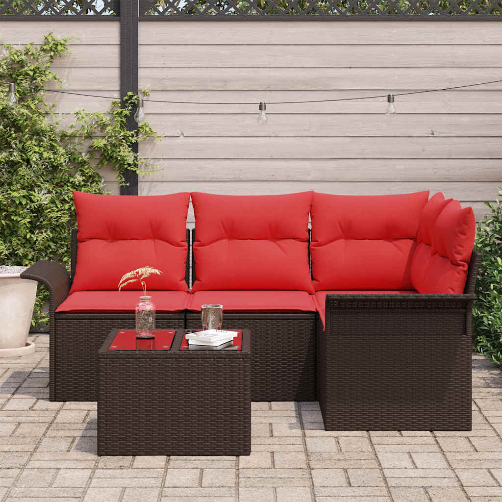 Havesofa Sæt med opbevaring 5 pcs Brun polyrattan