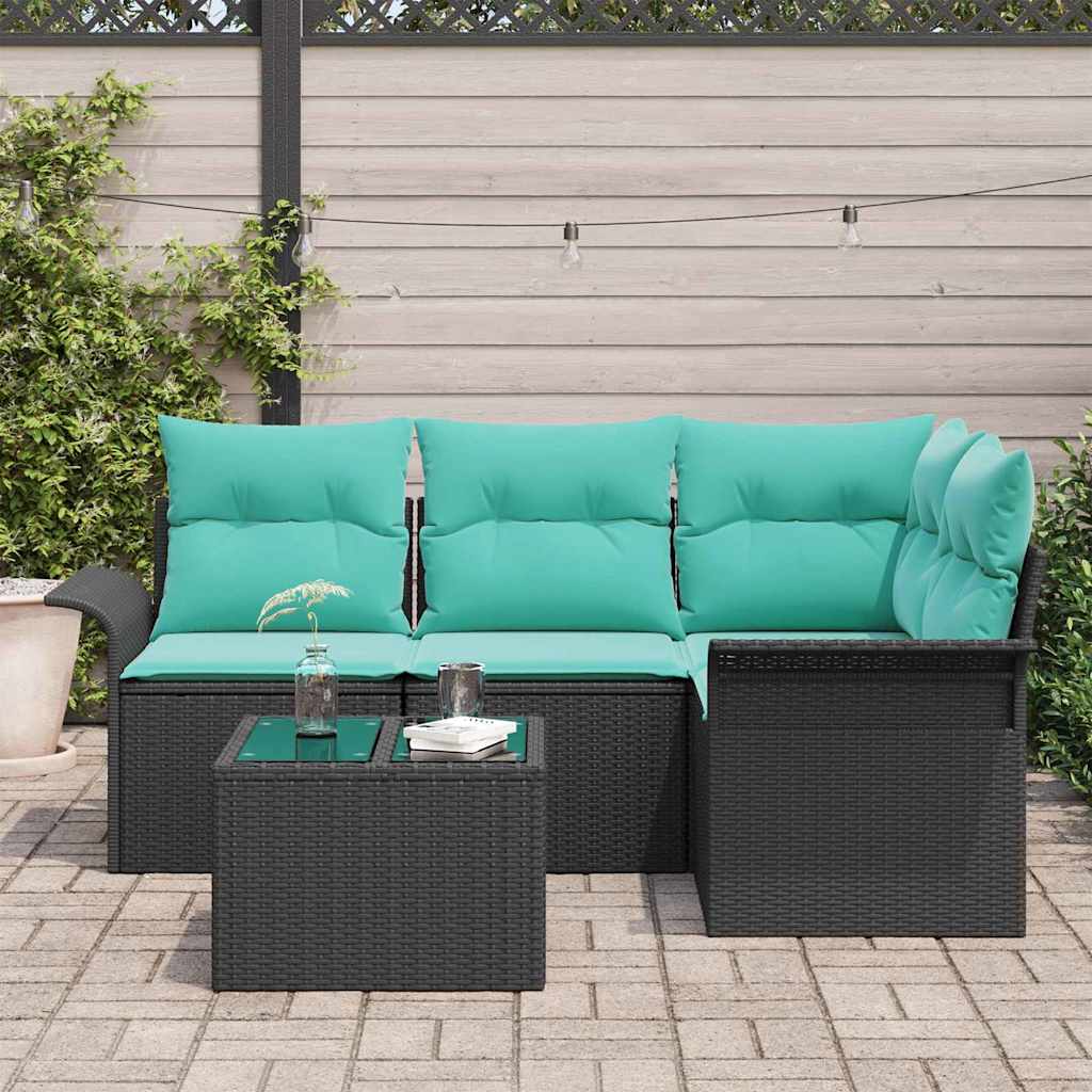 Havesofa Sæt med opbevaring 5 pcs Sort polyrattan