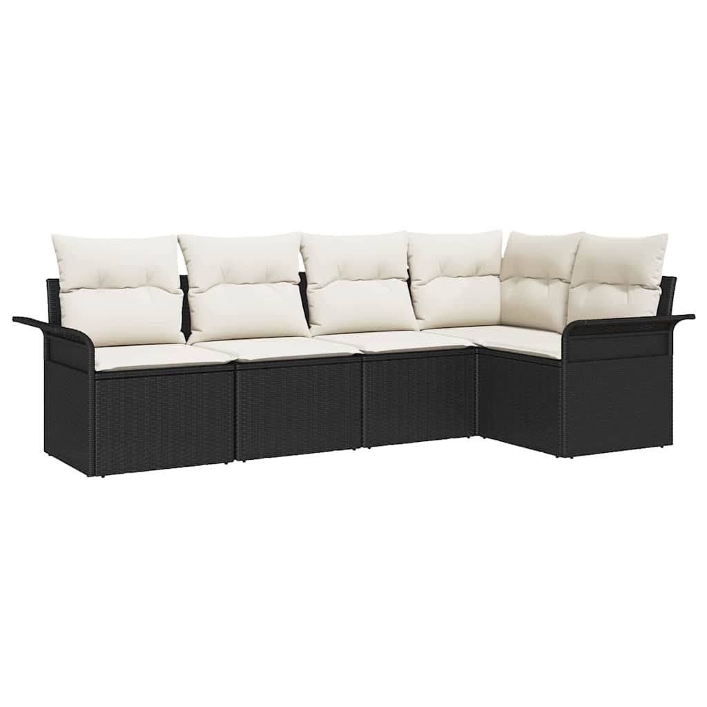 Havesofa Sæt med opbevaring 5 pcs Sort polyrattan