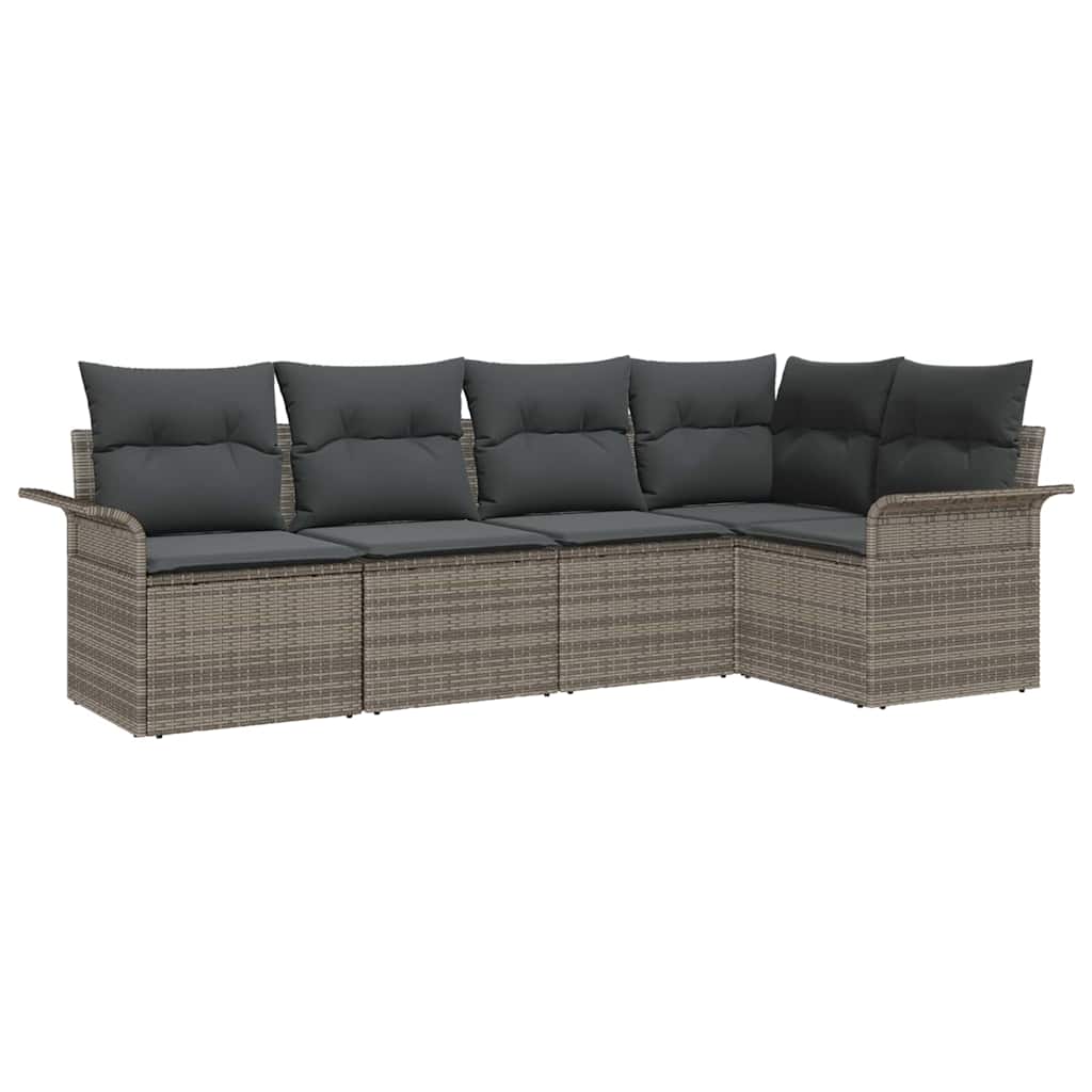 Havesofa Sæt med opbevaring 5 pcs Grå polyrattan