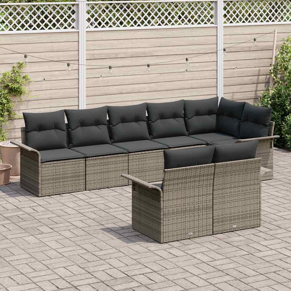 Havesofa Sæt med opbevaring 8 pcs Grå polyrattan