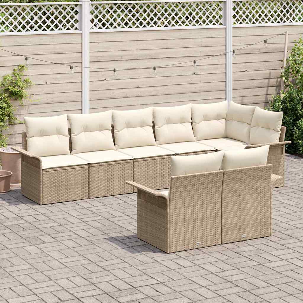 Havesofa Sæt med opbevaring 8 pcs Beige polyrattan