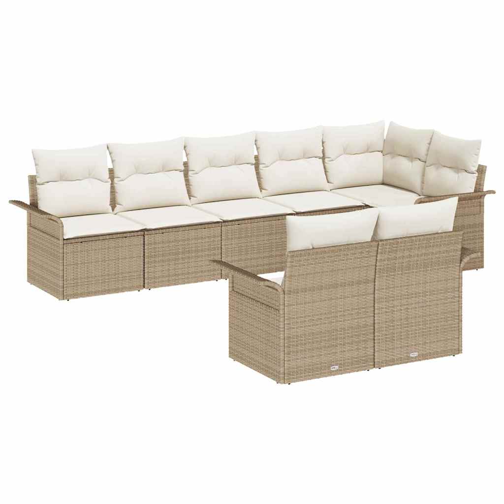 Havesofa Sæt med opbevaring 8 pcs Beige polyrattan