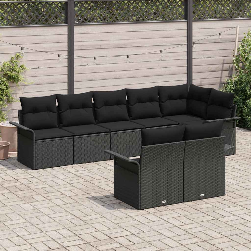 Havesofa Sæt med opbevaring 8 pcs Sort polyrattan